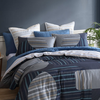 Statham Navy Quilt Cover Set by Logan and Mason