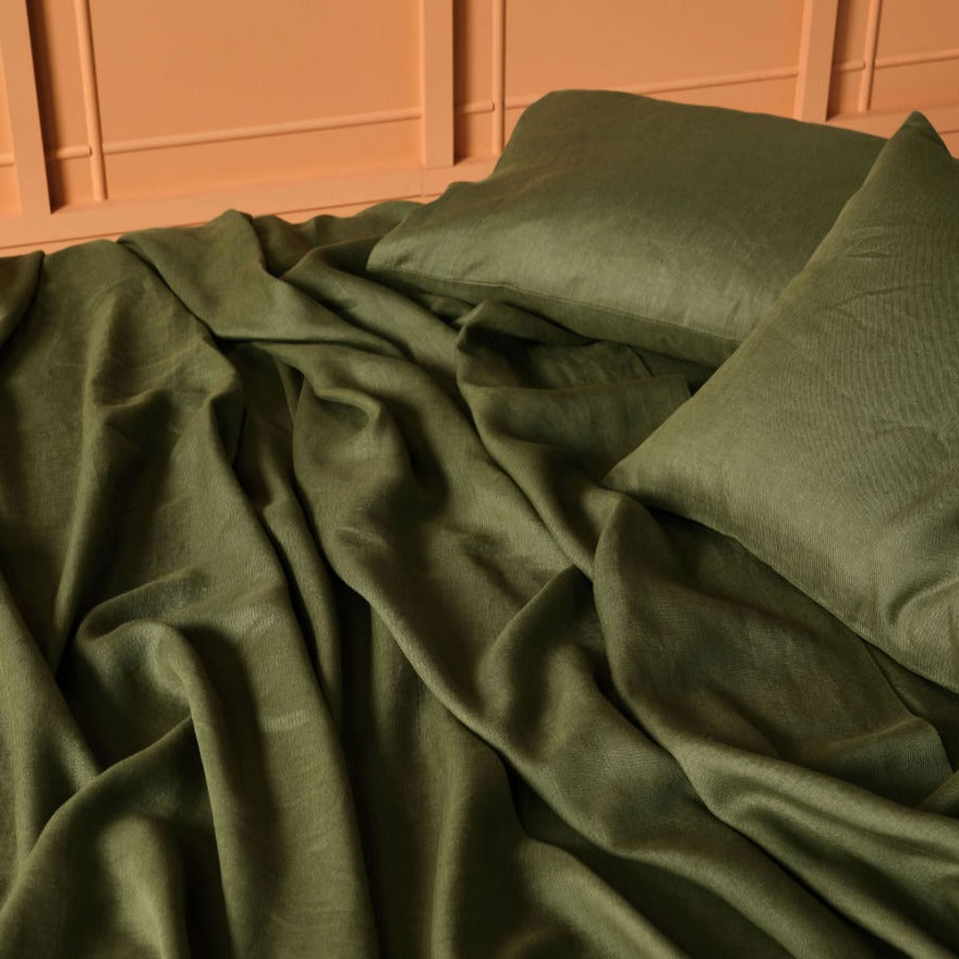 Nimes Pure Linen Moss SHEET SET by LINEN HOUSE