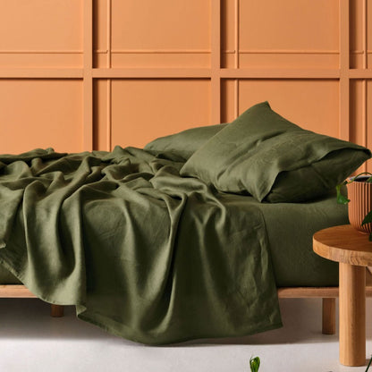 Nimes Pure Linen Moss SHEET SET by LINEN HOUSE