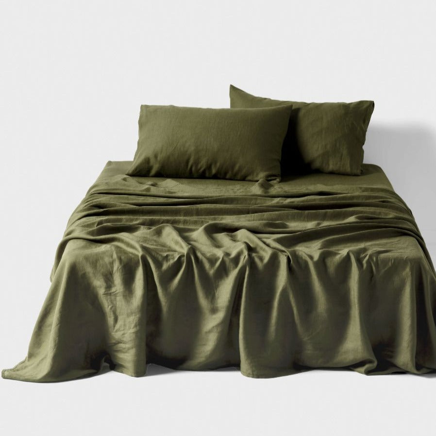 Nimes Pure Linen Moss SHEET SET by LINEN HOUSE