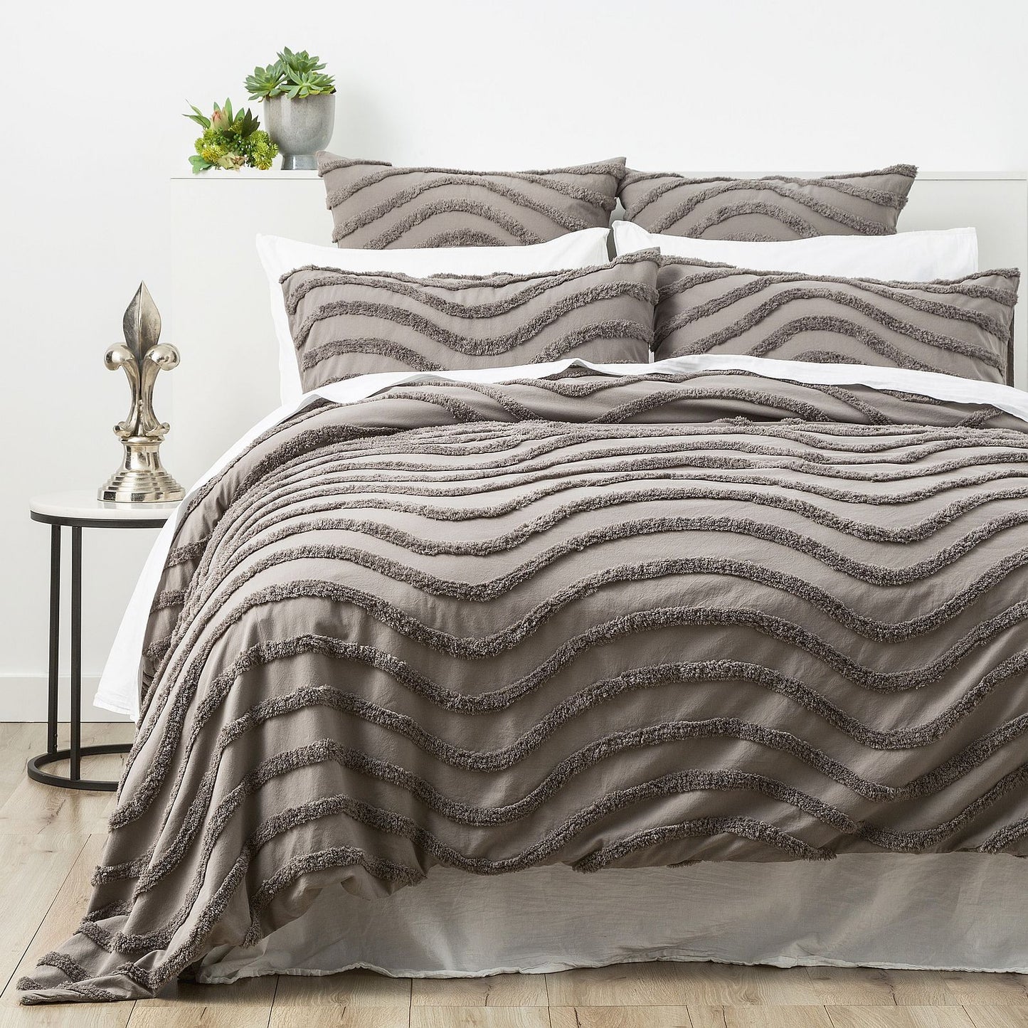 Grey Wave Cotton Quilt Cover Set by Cloud Linen