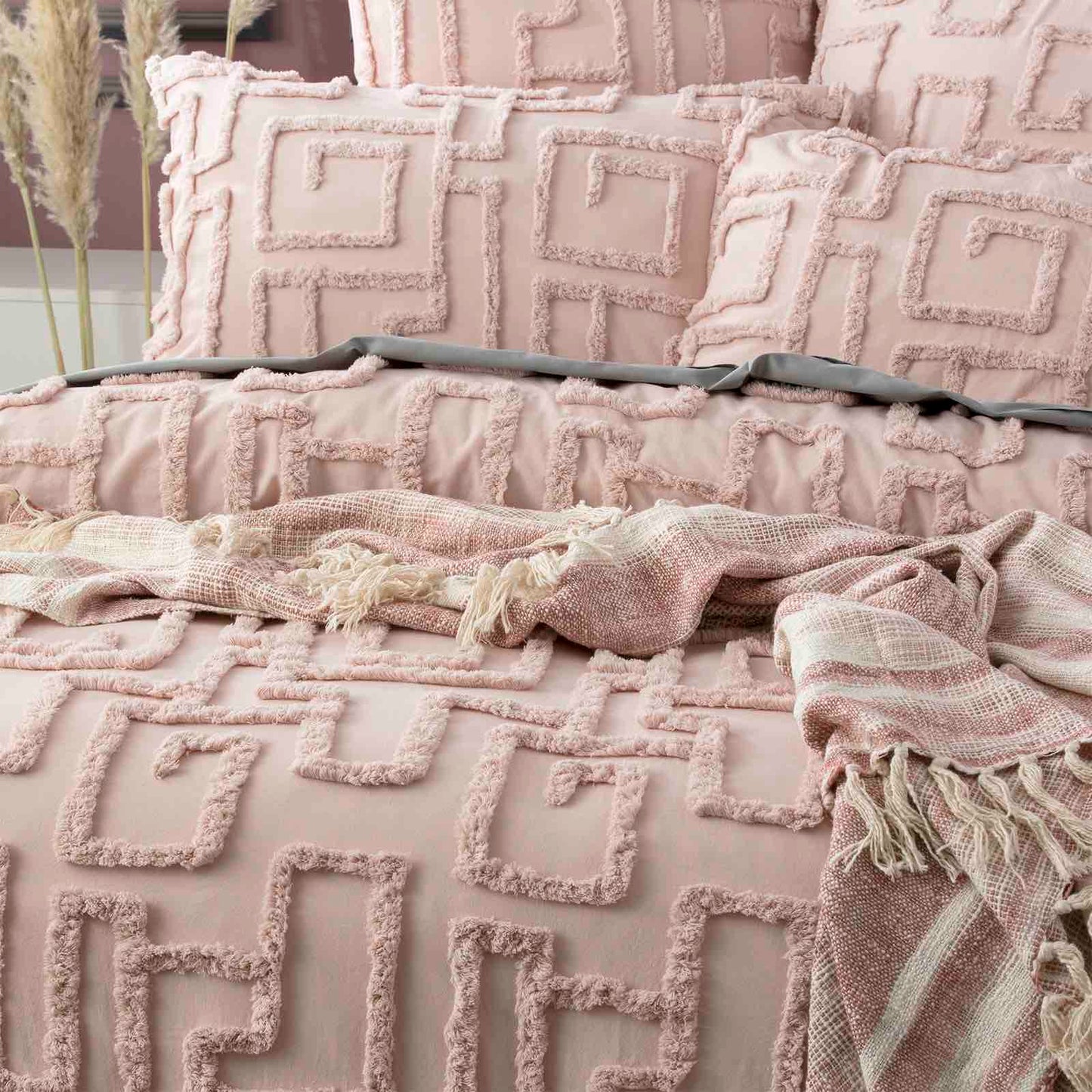 Riley Vintage Washed Cotton Chenille Tufted Quilt Cover Set Blush by Renee Taylor