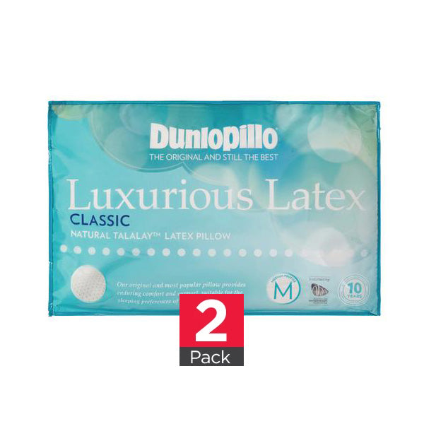 Dunlopillo Classic 2 Pack Genuine Talalay Latex Medium Profile Pillow ...