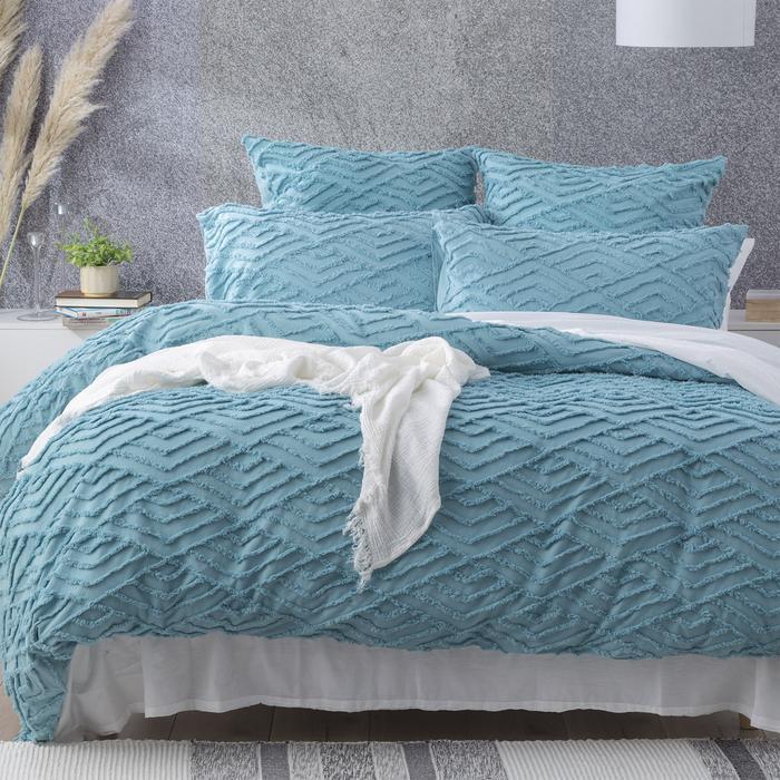 Chevvy Aqua Vintage Washed Tufted Quilt Cover Set by Revive Living