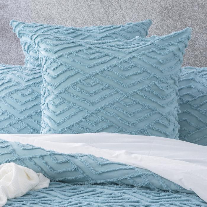 Chevvy Aqua Vintage Washed Tufted Quilt Cover Set by Revive Living