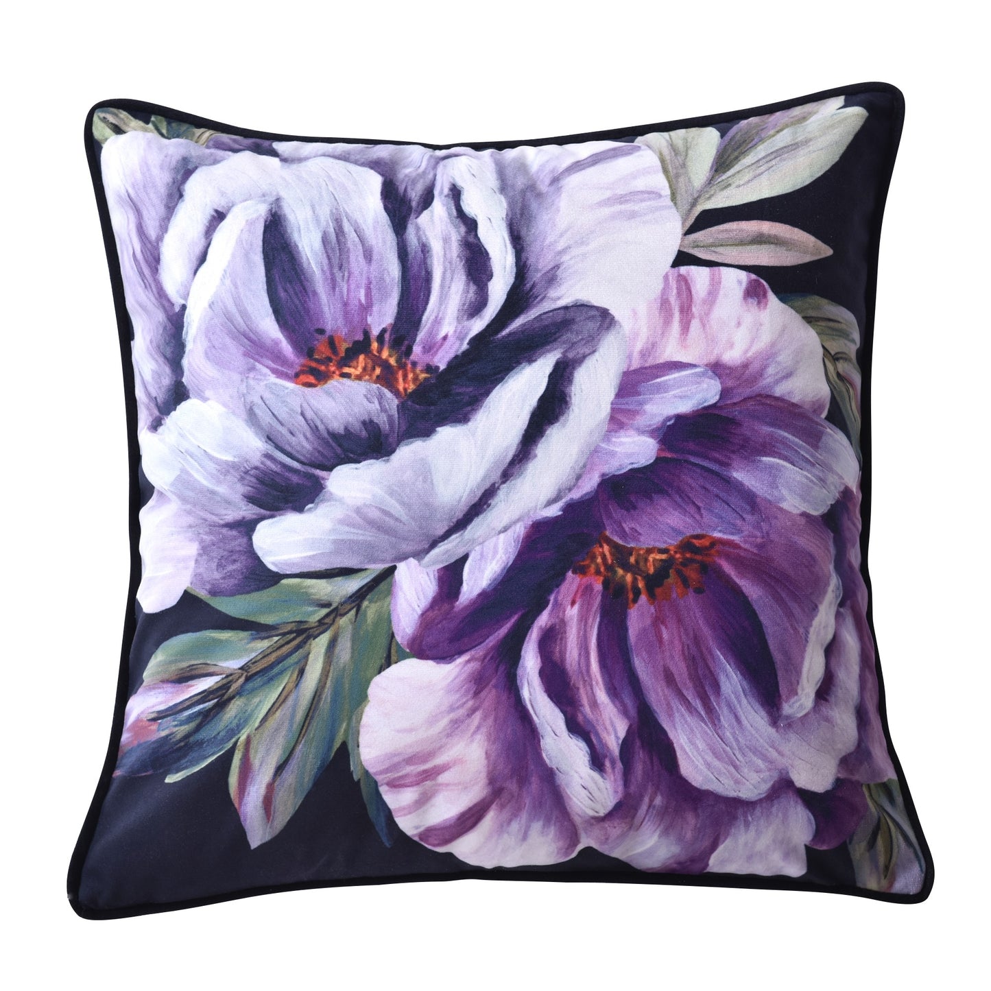 Peony Velvet 43x43CM Square Cushion Black